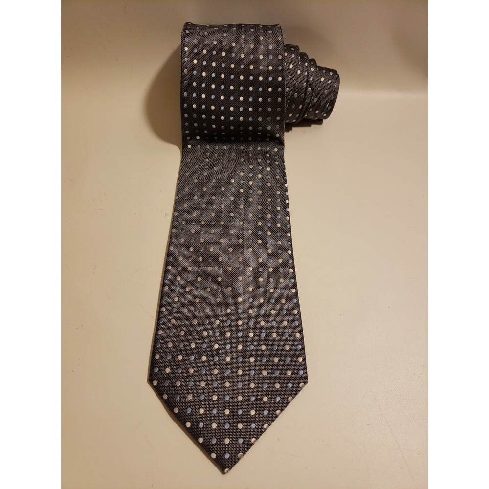 Pronto Uomo Men's Neck Tie Gray Polka‎ Dot 100% Silk Handmade Keeper